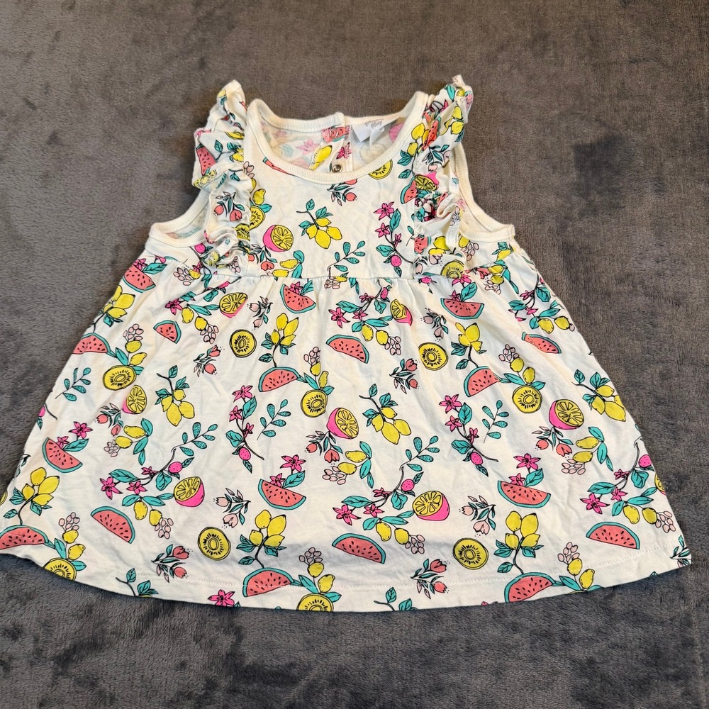 Sterling Baby Fruit Print‎ Dress Girls 18 Months White Ruffle Sleeveless